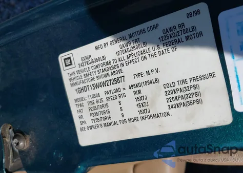 1998 Oldsmobile Bravada из США, поврежденный, VIN 1GHDT13W4W2728877